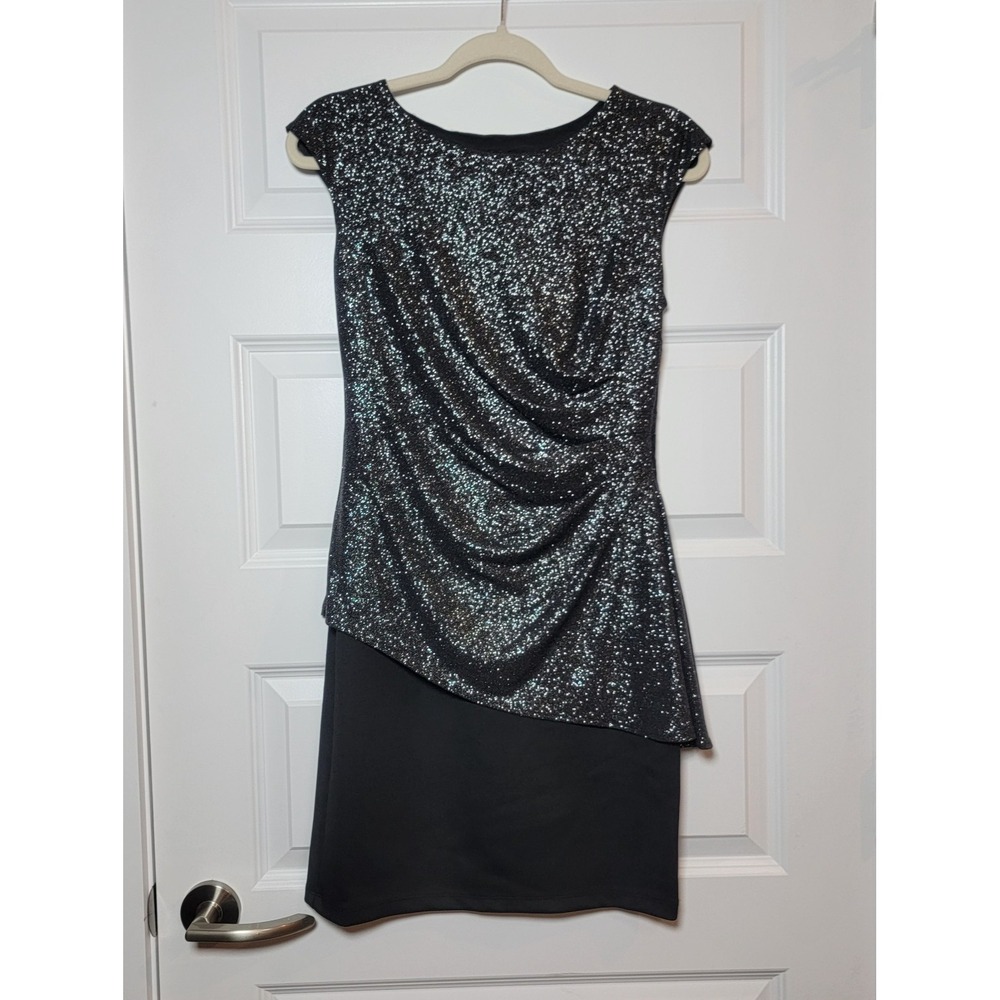 Enfocus Studio Womens Petite Black and Silver Cocktail Dress Sz 6P